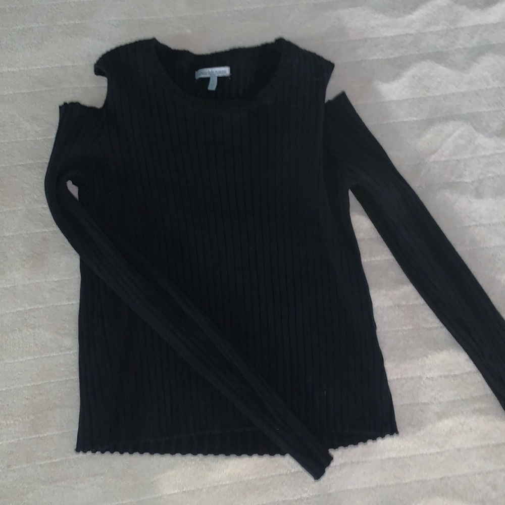 Women’s Charolette Russe Small Black Long-Sleeve Open Shoulder Shirt
